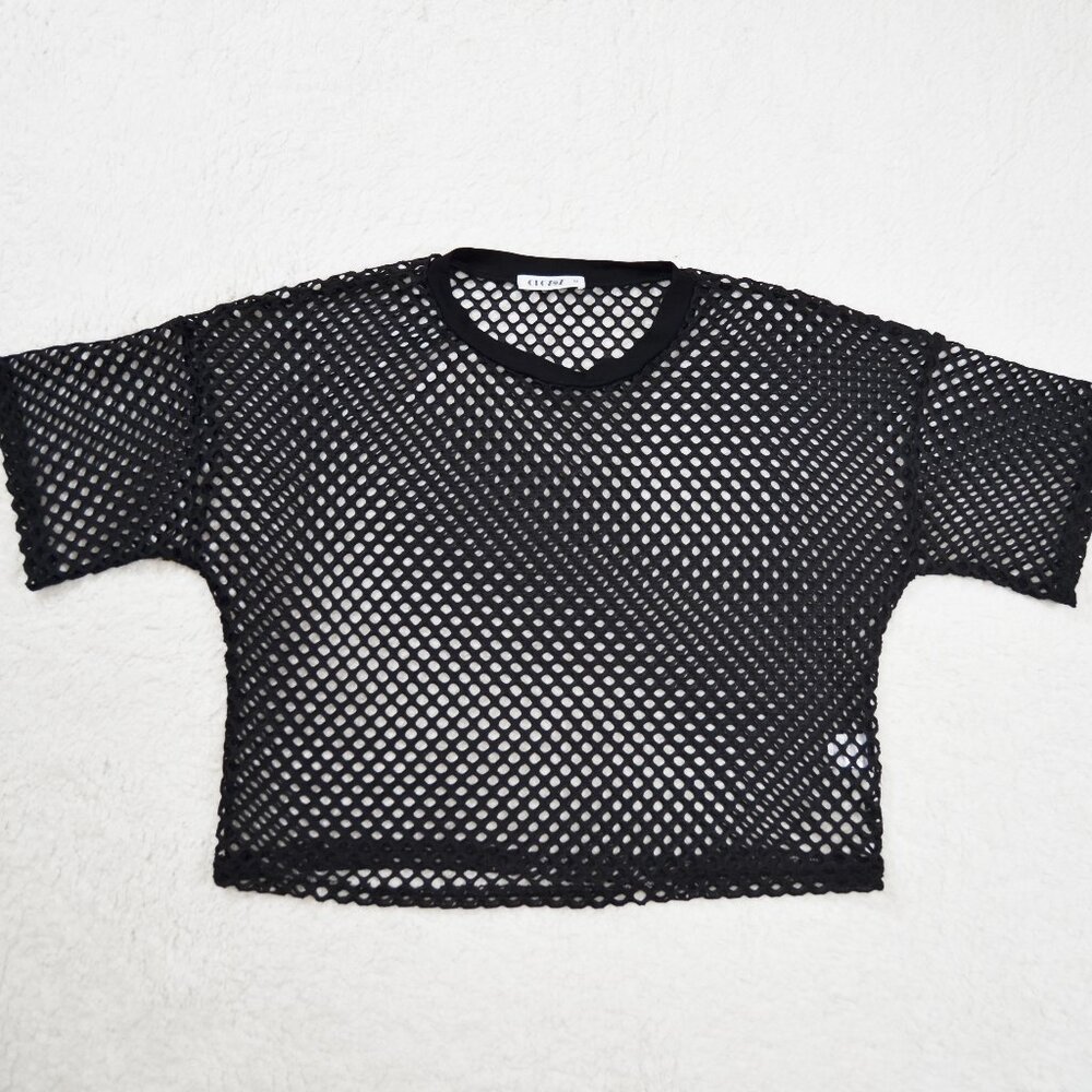 amazon black fishnet crop top M
